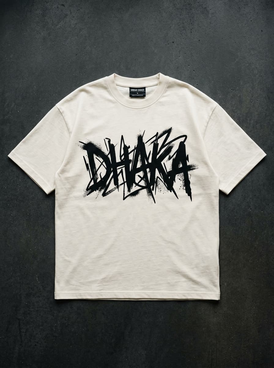 Chaos Dhaka typography artwork applied to TrendMerch merchandise